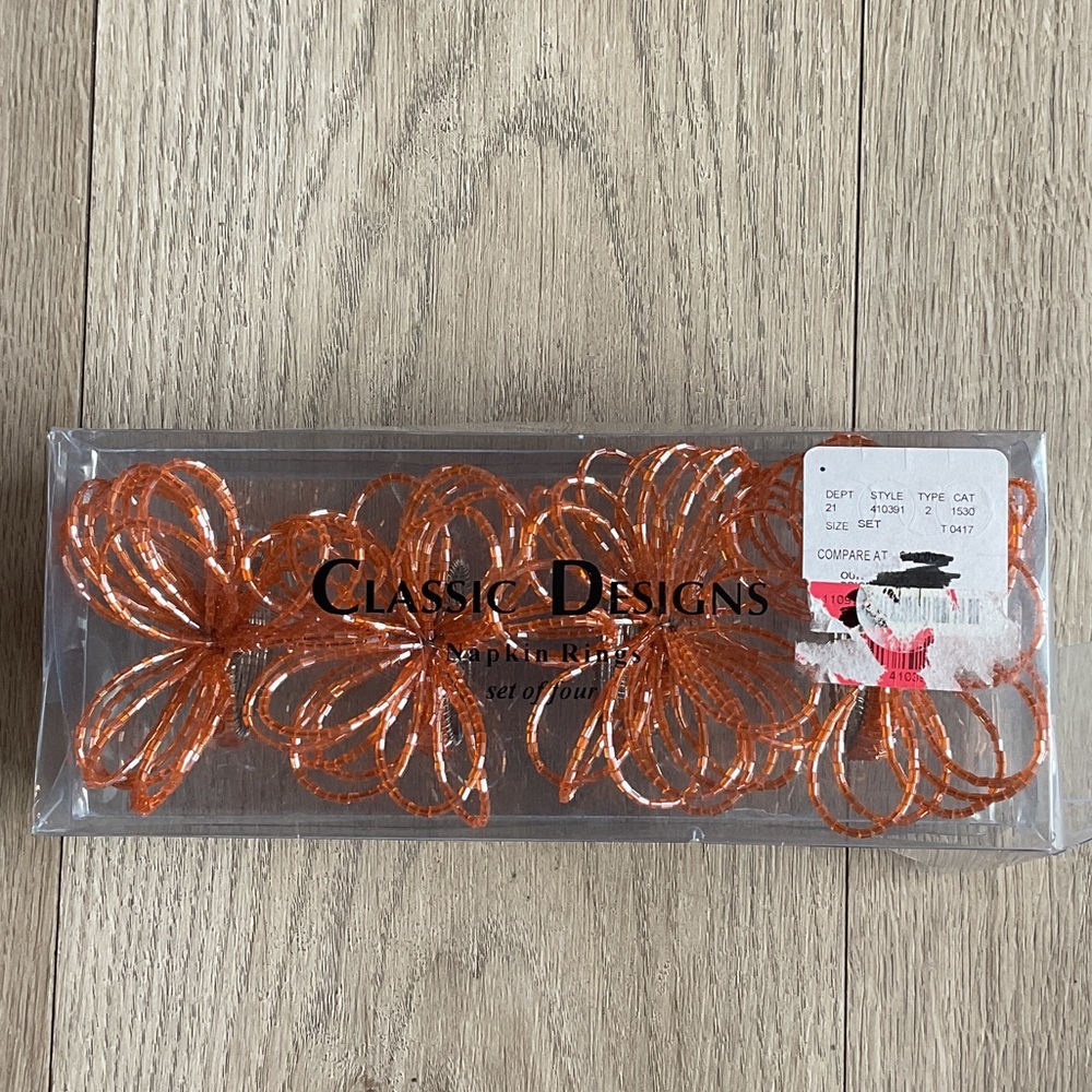 Classic design Orange napkins holder 4 Ring Set, hand crafted in India